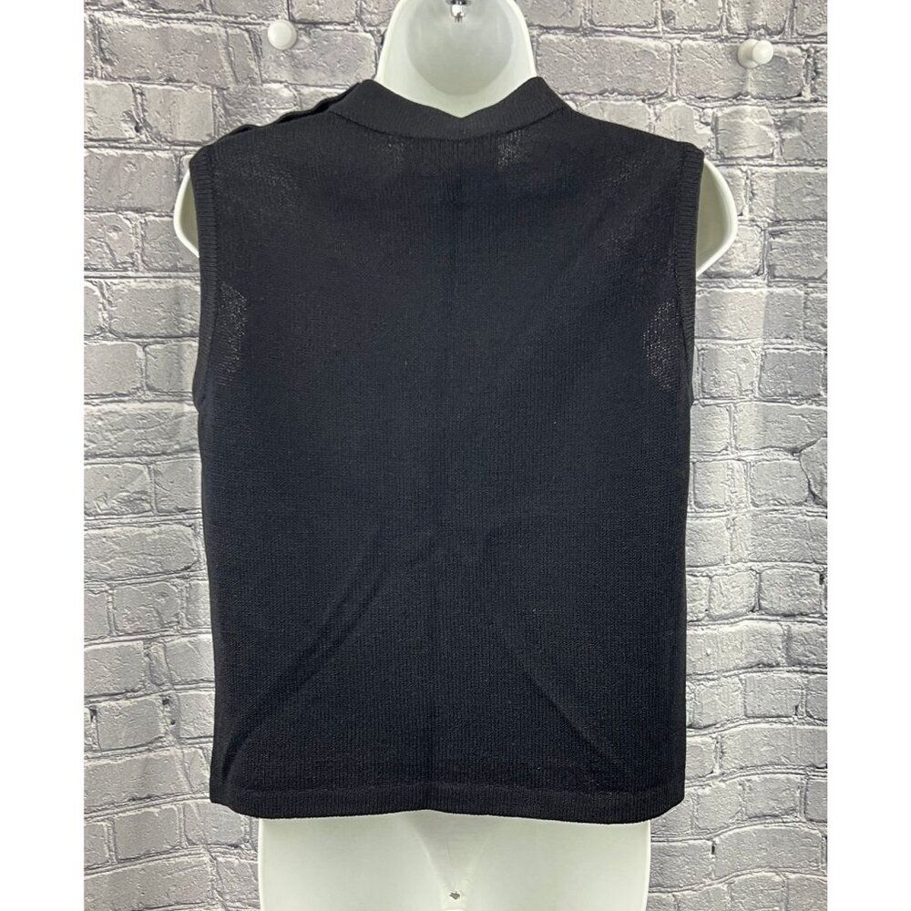St John Black Santana Knit Sleeveless Shell Tank Blouse  M paillettes Snap Neck - Picture 3 of 7
